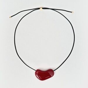 Red Bean Pendant Black Cord Necklace